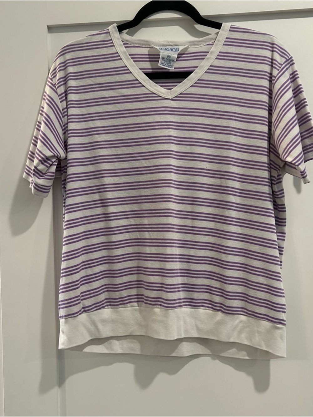 Vintage V-Neck Short Sleeve Tee with Lavender Stripe